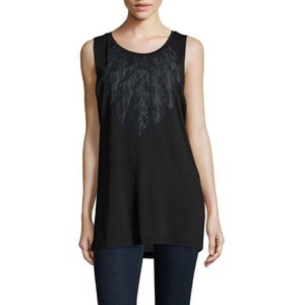 HAUTE HIPPIE Feather Graphic Muscle Tank Top S